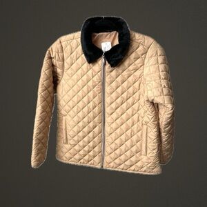 CHIC QUILTED BARN JACKET IN GOLD Faux Fur Collar Size/petite Medium